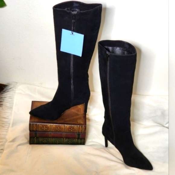 ANTONIO MELANI Shoes - NEW Antonio Melani Black Genuine Suede Leather Dress Knee High Heels Boots